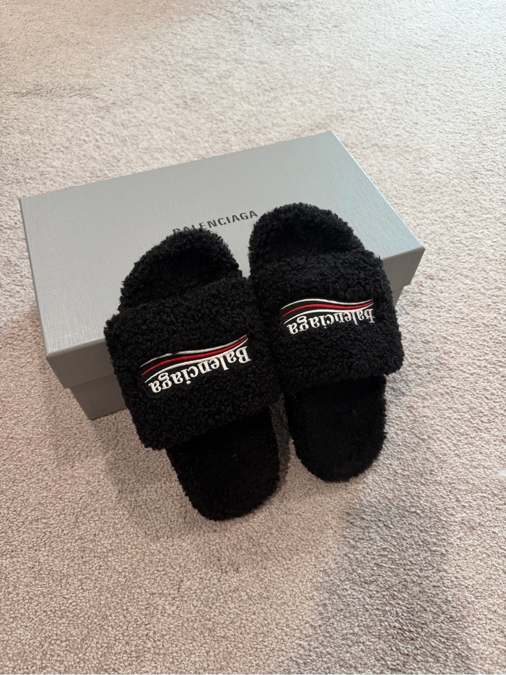 balenciaga furry open mule